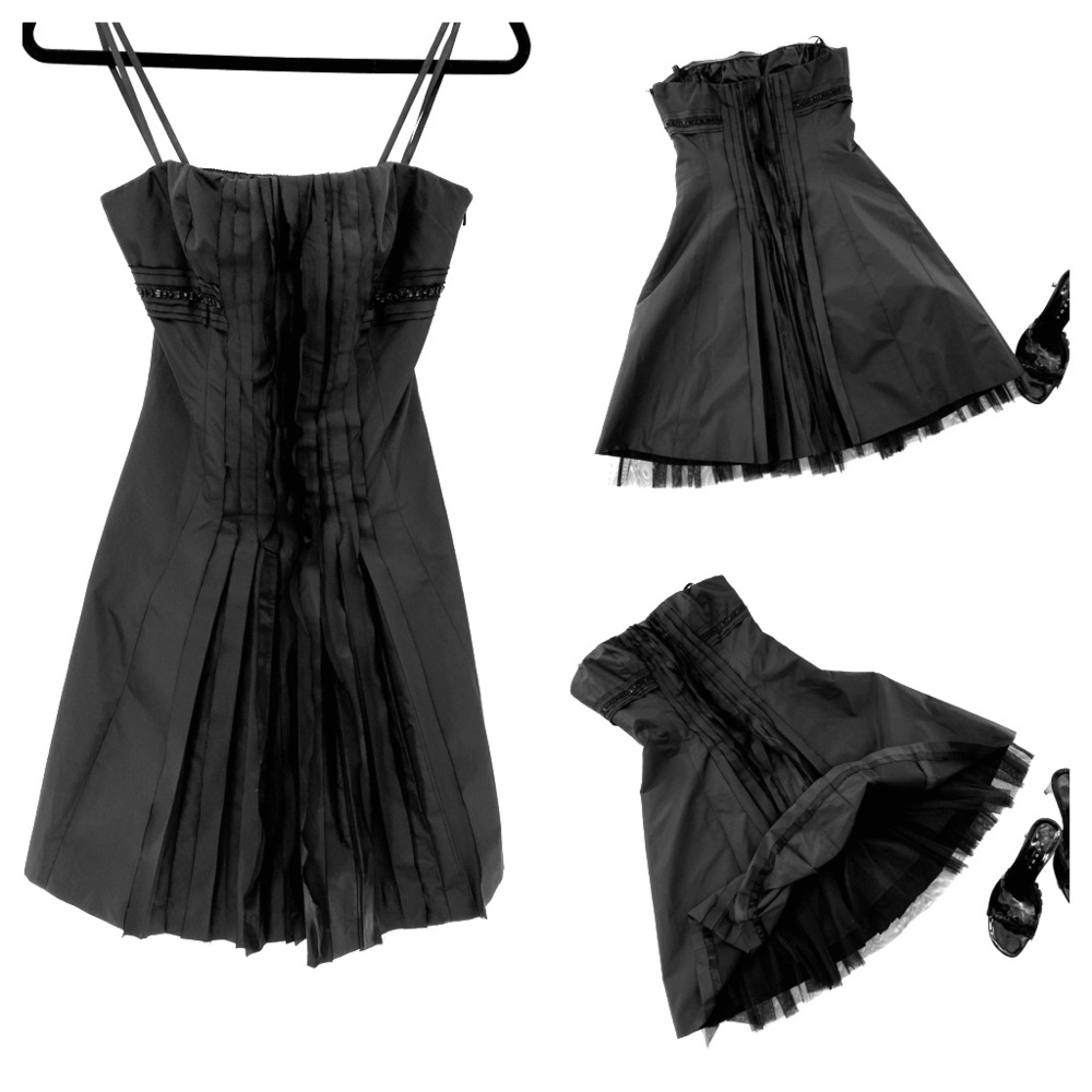 BCBGMaxAzria Black Pleated Mini Dress
